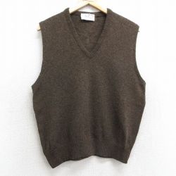 M★古着 ニット ベスト メンズ 80年代 80s 無地 ウール Vネック USA製 茶 ブラウン 25feb01 中古 トップス