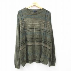 XL★古着 ドッカーズ 長袖 セーター メンズ 大きいサイズ クルーネック 緑他 グリーン 25feb01 中古 ニット トップス