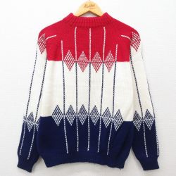 【50%OFF】M★古着 長袖 セーター メンズ 80年代 80s ラグラン アクリル モックネック ハイネック 生成り他 25feb01 中古 ニット トップス
