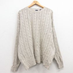【50%OFF】XL★古着 ギャップ GAP 長袖 ケーブル セーター メンズ 90年代 90s 大きいサイズ リネン クルーネック ベージュ系 カーキ 25feb03 中古 ニット トップス