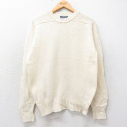 L★古着 ランズエンド 長袖 セーター メンズ 90年代 90s 無地 シェットランドウール クルーネック イングランド製 生成り 25feb03 中古 ニット トップス