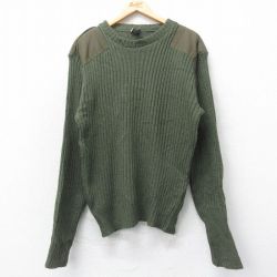 【50%OFF】XL★古着 長袖 コマンド セーター メンズ 80年代 80s ヒジ当て ウール クルーネック イギリス製 緑系 グリーン 25feb03 中古 ニット トップス