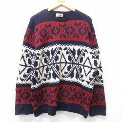 【50%OFF】XL★古着 アメリカンイーグル American Eagle 長袖 ノルディック セーター メンズ 00年代 00s 雪柄 ウール クルーネック 紺他 ネイビー 25feb03 中古 ニット トップス