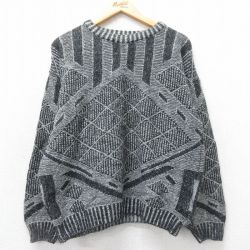 L★古着 長袖 セーター メンズ 90年代 90s クルーネック イタリア製 黒他 ブラック 25feb03 中古 ニット トップス