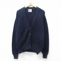 XL★古着 長袖 ニット カーディガン メンズ 80年代 80s 無地 USA製 紺 ネイビー 25feb03 中古 トップス