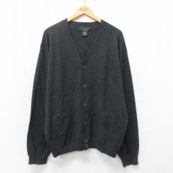 XL★古着 長袖 ニット カーディガン メンズ 00年代 00s 無地 濃緑 グリーン 25feb03 中古 トップス