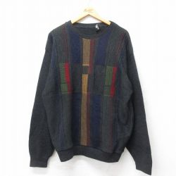 XL★古着 長袖 セーター メンズ 90年代 90s クルーネック カナダ製 濃グレー 25feb03 中古 ニット トップス