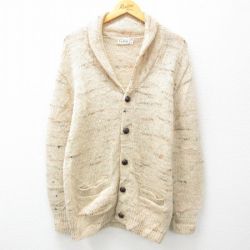 M★古着 エルエルビーン LLBEAN 長袖 ニット カーディガン メンズ 80年代 80s ウール 薄ベージュ他 カーキ 25feb03 中古 トップス