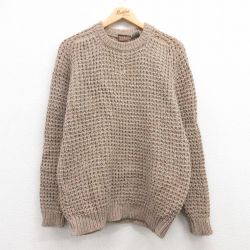 M★古着 長袖 セーター メンズ 00年代 00s ウール クルーネック 茶 ブラウン 25feb03 中古 ニット トップス