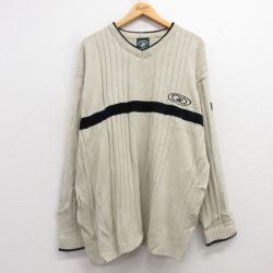【50%OFF】XL★古着 ビバリーヒルズ ポロクラブ 長袖 セーター メンズ ワンポイントロゴ 大きいサイズ Vネック 薄ベージュ他 カーキ 25feb03 中古 ニット トップス