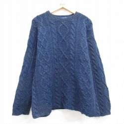 L★古着 ジェイクルー J.CREW 長袖 ケーブル セーター メンズ ウール クルーネック 紺 ネイビー 25feb03 中古 ニット トップス