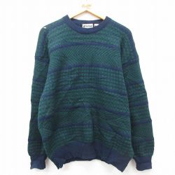 L★古着 ピューリタン 長袖 セーター メンズ 90年代 90s ウール クルーネック 緑他 グリーン 25feb03 中古 ニット トップス