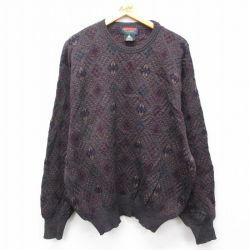 XL★古着 長袖 セーター メンズ 90年代 90s ウール クルーネック エンジ他 25feb03 中古 ニット トップス