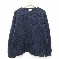 XL★古着 ジェイクルー J.CREW 長袖 セーター メンズ 00年代 00s 手編み ハンドニット ウール クルーネック 紺系 ネイビー 25feb03 中古 ニット トップス