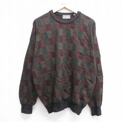 L★古着 長袖 セーター メンズ 00年代 00s ウール クルーネック イタリア製 エンジ他 25feb04 中古 ニット トップス