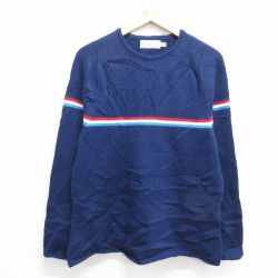 M★古着 長袖 セーター メンズ 90年代 90s ウール クルーネック USA製 紺 ネイビー 25feb04 中古 ニット トップス