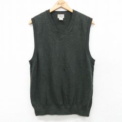 M★古着 エルエルビーン LLBEAN ニット ベスト メンズ 00年代 00s 無地 Vネック 濃緑 グリーン 霜降り 25feb05 中古 トップス