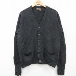 M★古着 長袖 ニット カーディガン メンズ 80年代 80s ラムウール グレー 霜降り 25feb05 中古 トップス