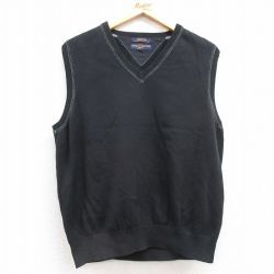 M★古着 トミーヒルフィガー TOMMY HILFIGER ゴルフ ブランド ニット ベスト メンズ コットン Vネック 黒 ブラック 25feb05 中古 トップス