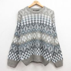【20%OFF】M★古着 長袖 セーター メンズ 90年代 90s クルーネック グレー他 25feb05 中古 ニット トップス