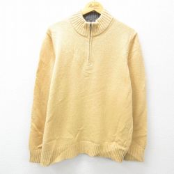 L★古着 エルエルビーン LLBEAN 長袖 ハーフジップ セーター メンズ 00年代 00s 無地 ヒジ当て シェットランドウール 黄 イエロー 25feb05 中古 ニット トップス