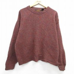 【50%OFF】XL★古着 エディーバウアー 長袖 セーター メンズ 90年代 90s 無地 シェットランドウール エンジ系他 25feb06 中古 ニット トップス