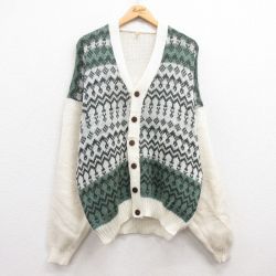 XL★古着 長袖 ニット カーディガン メンズ 生成り 25feb06 中古 トップス