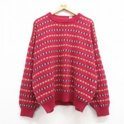 XL★古着 長袖 セーター メンズ 00年代 00s 大きいサイズ クルーネック ピンク他 25feb06 中古 ニット トップス