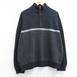 【50%OFF】XL★古着 ベーシックエディションズ 長袖 ハーフジップ セーター メンズ コットン 黒他 ブラック 25feb06 中古 ニット トップス