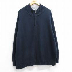 XL★古着 エルエルビーン LLBEAN 長袖 ハーフジップ セーター メンズ 00年代 00s 無地 大きいサイズ コットン 濃紺 ネイビー 25feb06 中古 ニット トップス