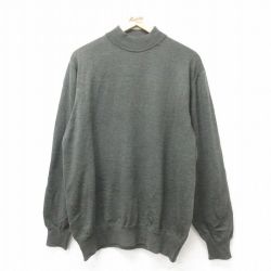 【50%OFF】L★古着 長袖 セーター メンズ 90年代 90s 無地 ウール ハイネック モックネック イタリア製 濃緑 グリーン 25feb08 中古 ニット トップス