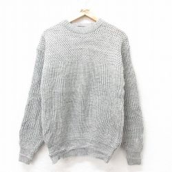 【20%OFF】M★古着 長袖 セーター メンズ 90年代 90s 無地 クルーネック グレー 25feb08 中古 ニット トップス