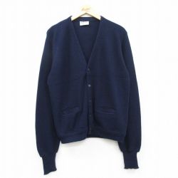 L★古着 長袖 ニット カーディガン メンズ 80年代 80s 無地 アクリル USA製 紺 ネイビー 25feb08 中古 トップス