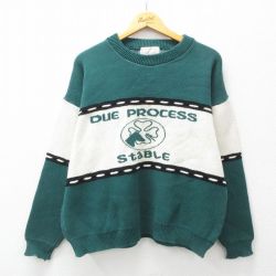 【50%OFF】L★古着 長袖 セーター メンズ 90年代 90s DUE PROCESS コットン クルーネック 白他 ホワイト 25feb08 中古 ニット トップス