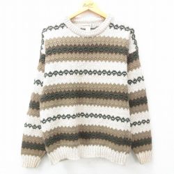 L★古着 長袖 セーター メンズ 90年代 90s コットン クルーネック USA製 生成り他 25feb08 中古 ニット トップス