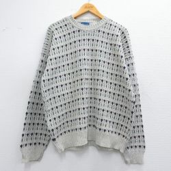 【50%OFF】L★古着 タウンクラフト 長袖 セーター メンズ 90年代 90s クルーネック USA製 薄グレー他 25feb08 中古 ニット トップス