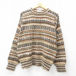 【50%OFF】XL★古着 サックスフィフスアベニュー 長袖 セーター メンズ 80年代 80s クルーネック USA製 茶系 ブラウン 25feb12 中古 ニット トップス