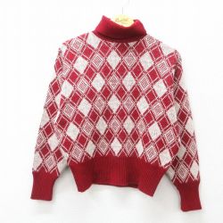 【50%OFF】M★古着 アロー 長袖 セーター メンズ 80年代 80s アクリル タートルネック ハイネック 赤他 レッド 25feb12 中古 ニット トップス