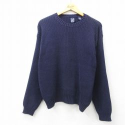 XL★古着 ギャップ GAP 長袖 セーター メンズ 90年代 90s コットン クルーネック 紺 ネイビー 25feb12 中古 ニット トップス