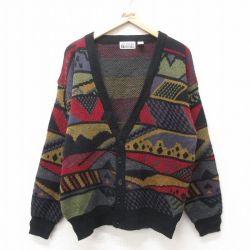L★古着 長袖 ニット カーディガン メンズ 90年代 90s 黒他 ブラック 25feb12 中古 トップス