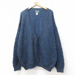 XL★古着 長袖 ニット カーディガン メンズ 00年代 00s 大きいサイズ アクリル 青 ブルー 25feb12 中古 トップス