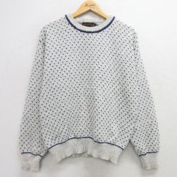 L★古着 エディーバウアー 長袖 セーター メンズ 90年代 90s バーズアイ コットン クルーネック USA製 グレー他 25feb13 中古 ニット トップス