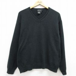 L★古着 エディーバウアー 長袖 セーター メンズ コットン Vネック 黒 ブラック 霜降り 25feb13 中古 ニット トップス