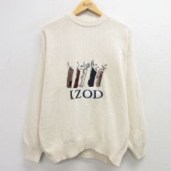 【50%OFF】XL★古着 IZOD 長袖 セーター メンズ 90年代 90s ビッグロゴ ゴルフ 刺繍 大きいサイズ コットン クルーネック 白 ホワイト 25feb13 中古 ニット トップス
