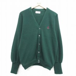 L★古着 IZOD 長袖 ニット カーディガン メンズ 90年代 90s ワンポイントロゴ USA製 緑 グリーン 25feb13 中古 トップス