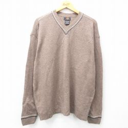 XL★古着 ルート66 長袖 セーター メンズ 00年代 00s ラムウール Vネック ベージュ カーキ 霜降り 25feb13 中古 ニット トップス
