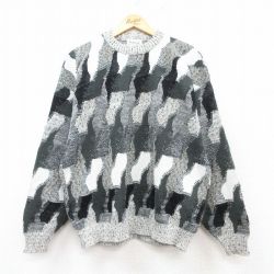 L★古着 長袖 セーター メンズ 90年代 90s アクリル クルーネック USA製 黒他 ブラック 25feb14 中古 ニット トップス