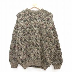 L★古着 長袖 セーター メンズ クルーネック 茶系他 ブラウン 25feb14 中古 ニット トップス