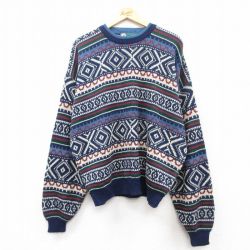 【50%OFF】XL★古着 長袖 セーター メンズ 90年代 90s 大きいサイズ アクリル クルーネック 紺他 ネイビー 25feb14 中古 ニット トップス