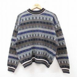 【20%OFF】M★古着 長袖 セーター メンズ 90年代 90s クルーネック 紺他 ネイビー 25feb14 中古 ニット トップス